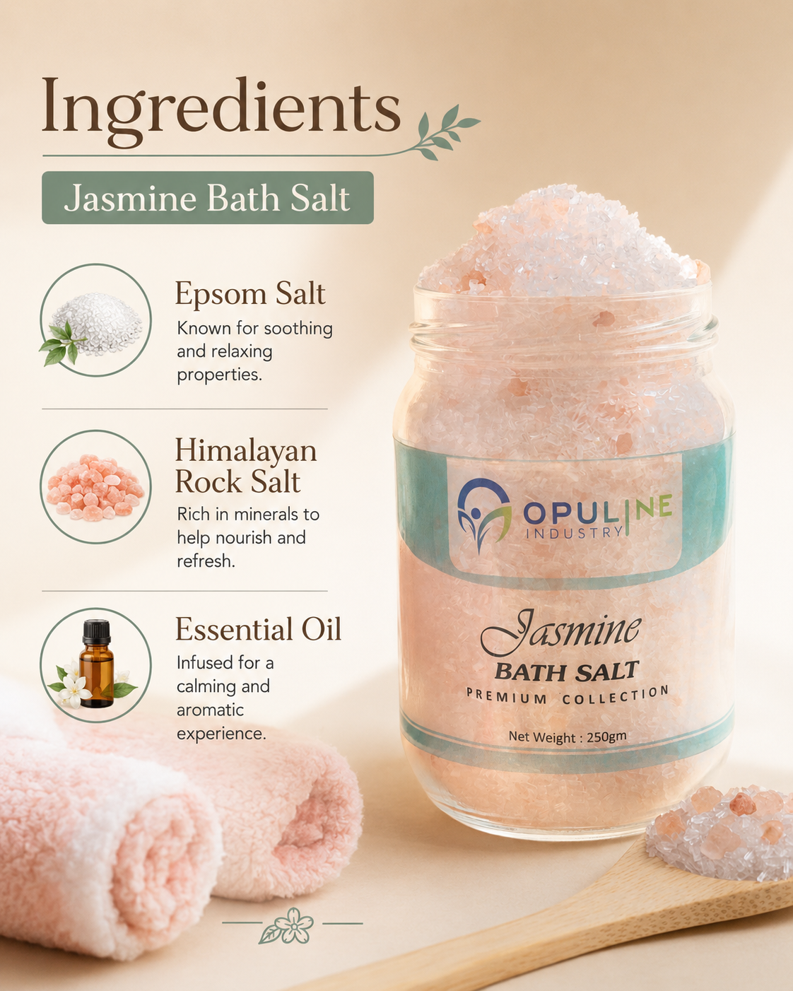 Jasmine Bath Salt with Epsom Salt | 250 grams