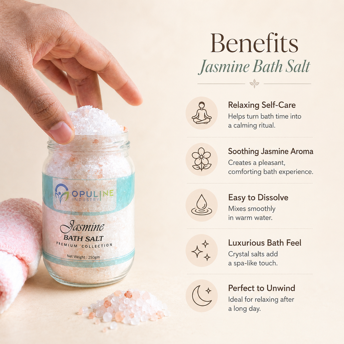 Jasmine Bath Salt with Epsom Salt | 250 grams