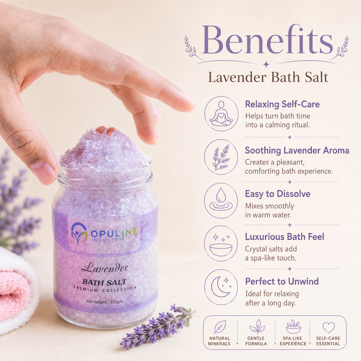 Lavender Bath Salt with Epsom Salt | 250 grams